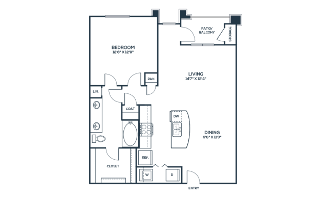 The Carson @ Twin Creeks Floor Plan A3 1 Bed 1 Bath 826 sqft