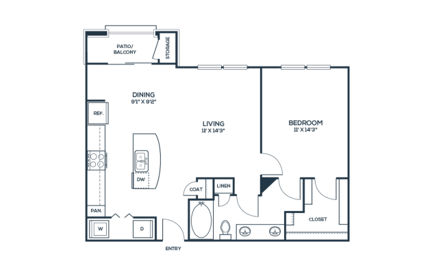 The Carson @ Twin Creeks Floor Plan A2 1 Bed 1 Bath 789 sqft