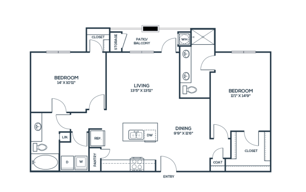 The Carson @ Twin Creeks Floor Plan B1 2 Bed 2 Bath 1086 sqft