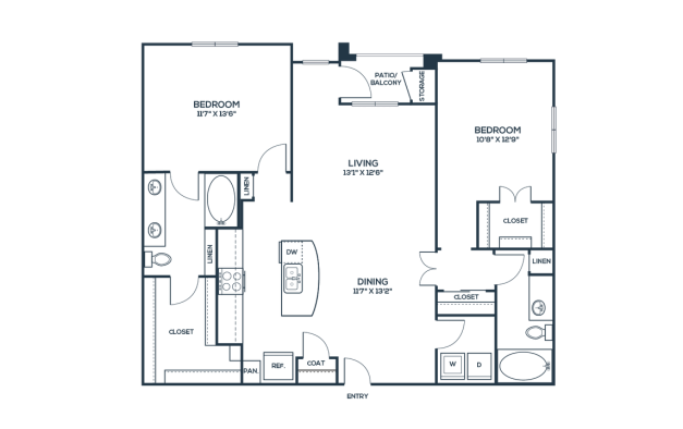 The Carson @ Twin Creeks Floor Plan B2 2 Bed 2 Bath 1151 sqft