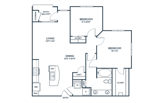 The Carson @ Twin Creeks Floor Plan A4 1 Bed 1 Bath 968 sqft