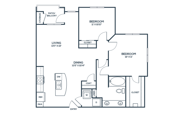 The Carson @ Twin Creeks Floor Plan A4 1 Bed 1 Bath 968 sqft