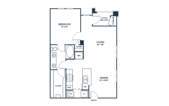 The Carson @ Twin Creeks Floor Plan A1 1 Bed 1 Bath 775 sqft