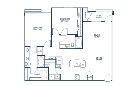 The Carson @ Twin Creeks Floor Plan B3 2 Bed 2 Bath 1217 sqft