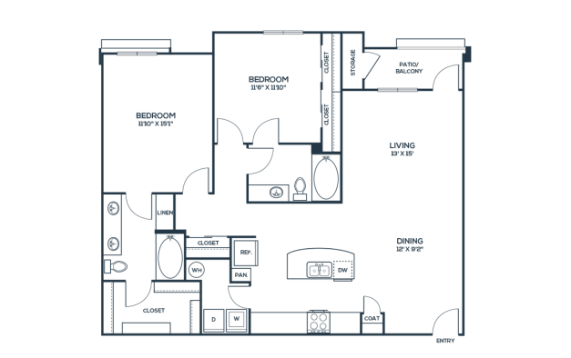 The Carson @ Twin Creeks Floor Plan B3 2 Bed 2 Bath 1217 sqft