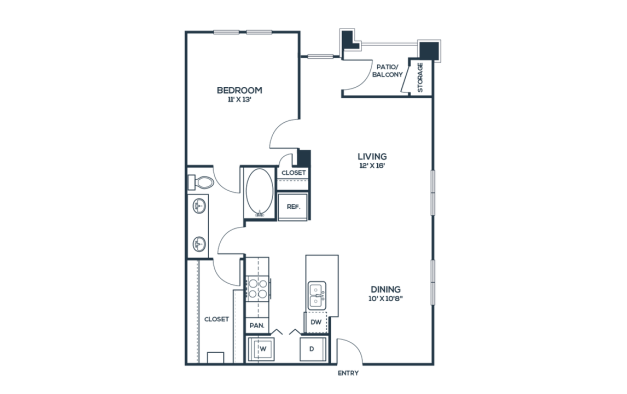 The Carson @ Twin Creeks Floor Plan A1 1 Bed 1 Bath 775 sqft