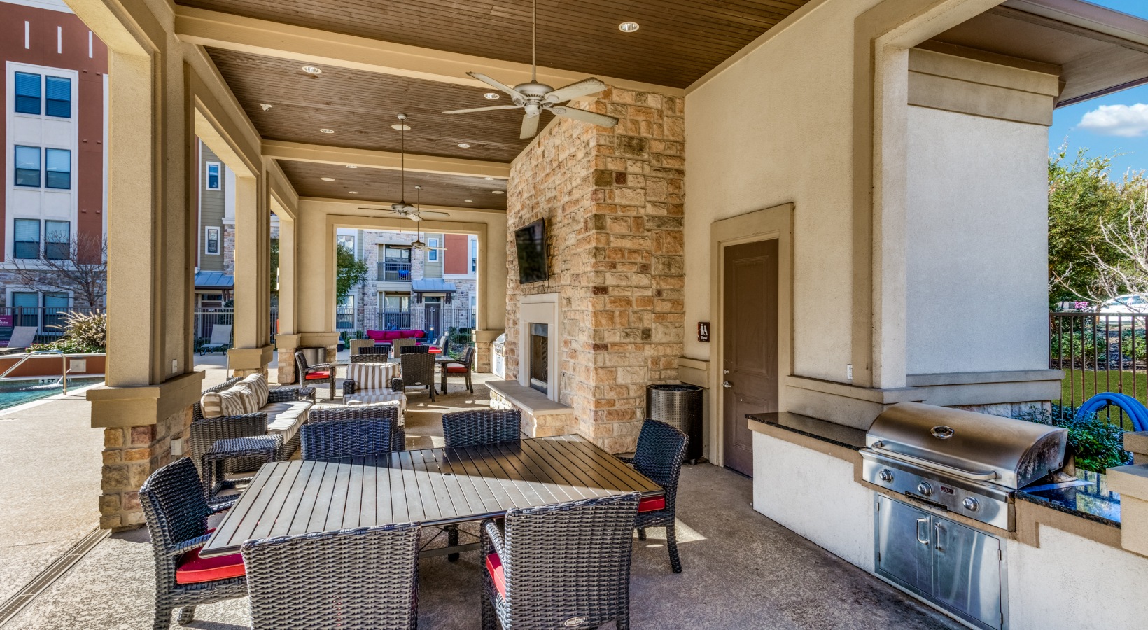the outdoor living area at The  Carson @ Twin Creeks